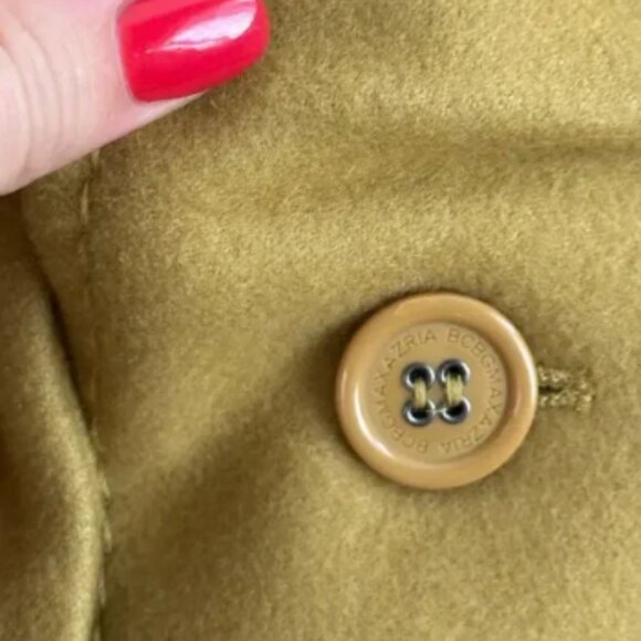 BCBGMAXAZRIA Wool-Cashmere Ruffle Zip Up Pea Coat Green Ochre S - Picture 12 of 13